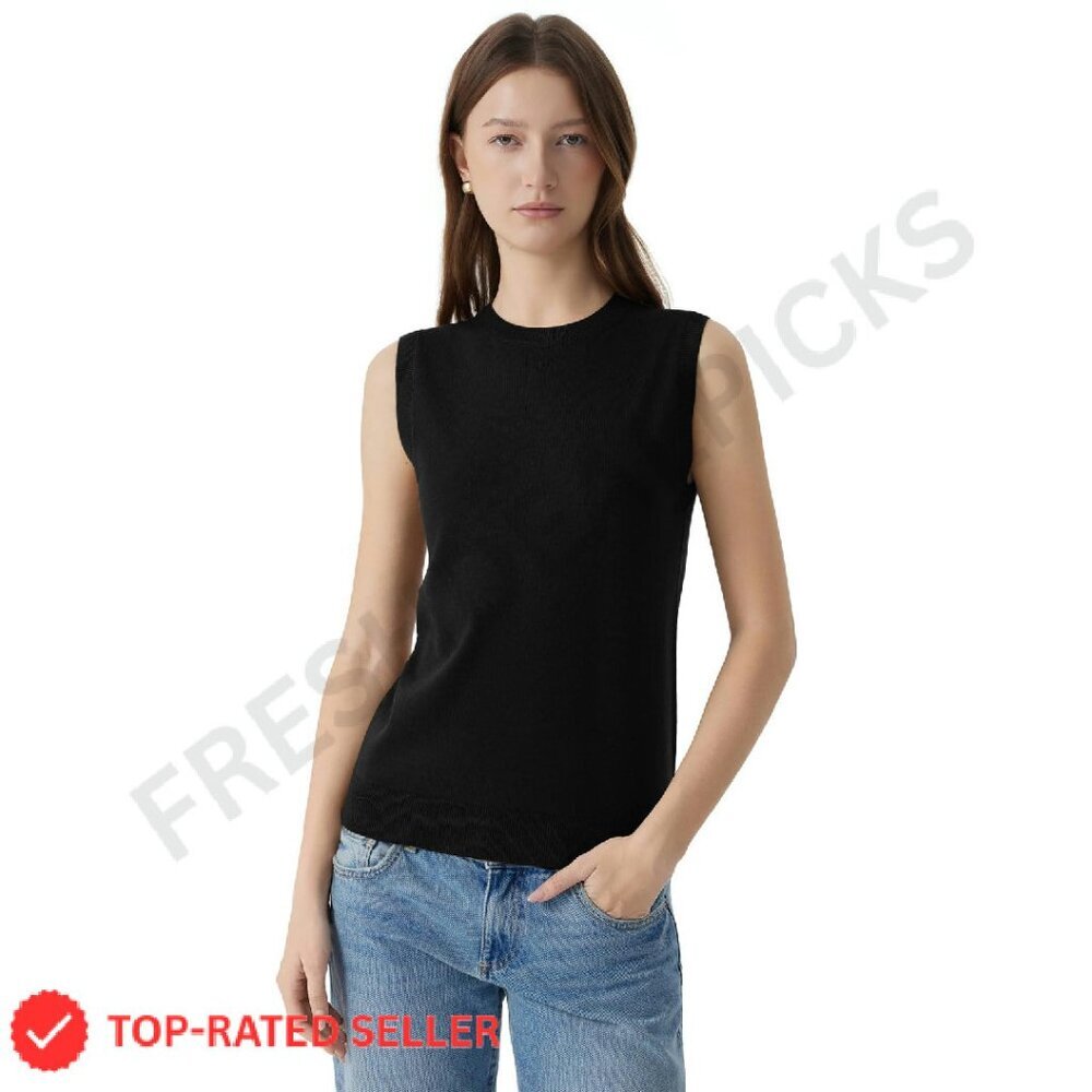 Silk Cashmere Blend Sweater Vest Crew Neck Sleeveless Pullover Lightweight - Picture 1 of 8